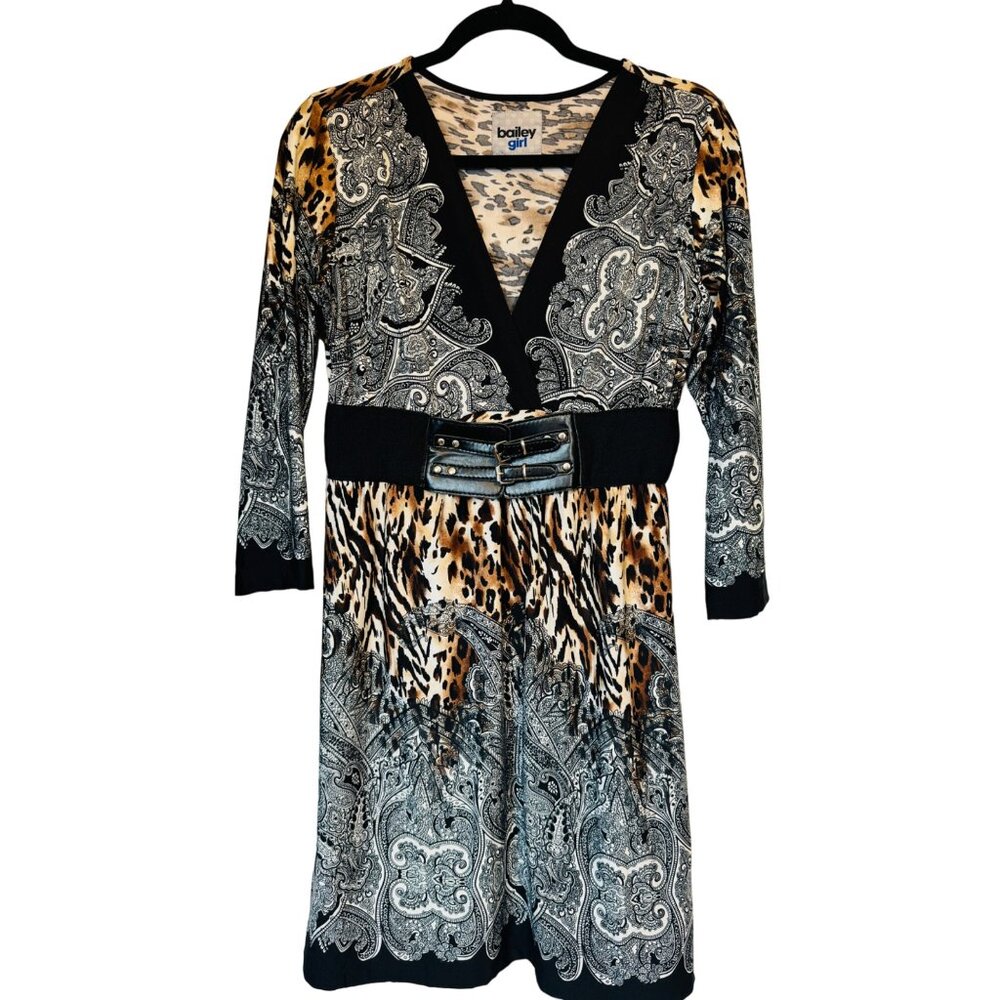 2/$30 Bailey Girl M Mixed Print Belted Dress Leopard & Paisley Polyester Spandex